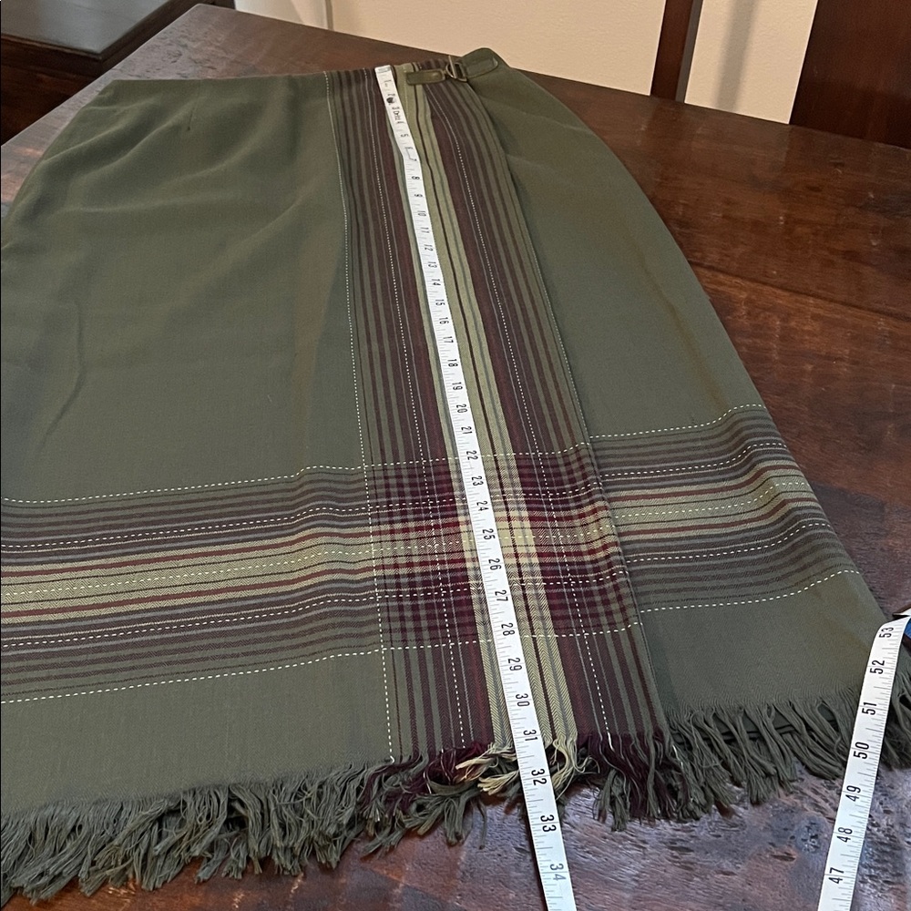 SAG HARBOR Vintage Western Wrap Woven Blanket Fringed Midi Skirt Green 12 (EUC) - Picture 7 of 11